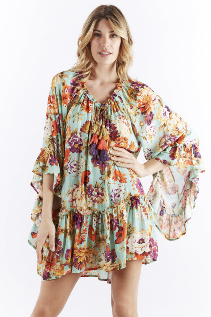 Caftano con Stampa Floreale / Verde - Ideal Moda