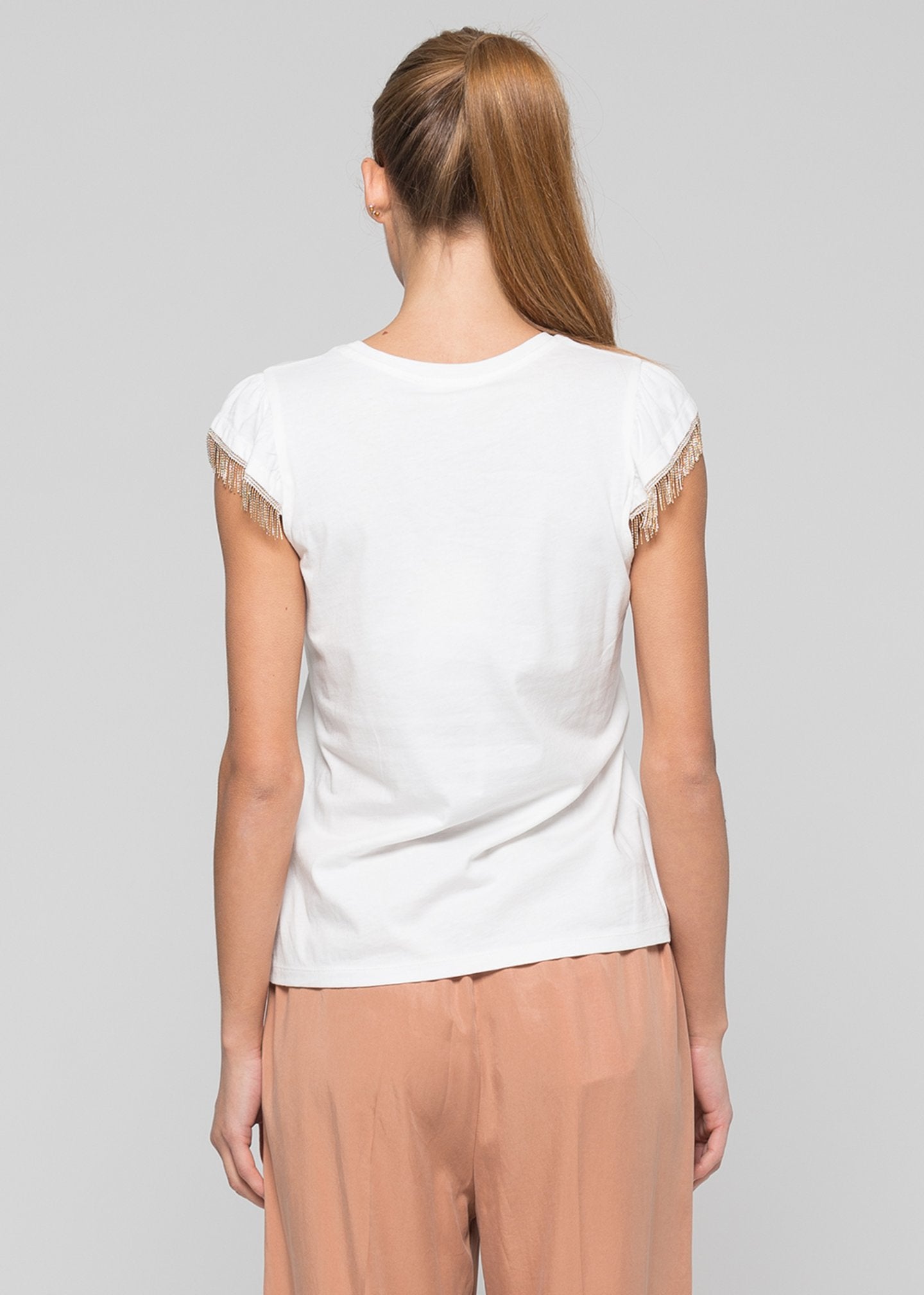 T-Shirt con stampa e applicazioni / Bianco - Ideal Moda