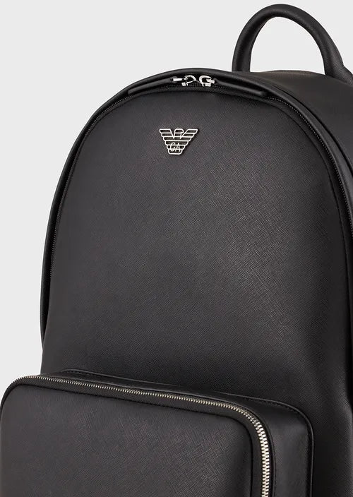 Zaino in Pelle Rigenerata con Logo Emporio Armani / Nero - Ideal Moda