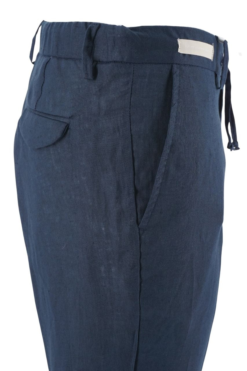 Pantalone Effetto Lino con Coulisse / Blu - Ideal Moda