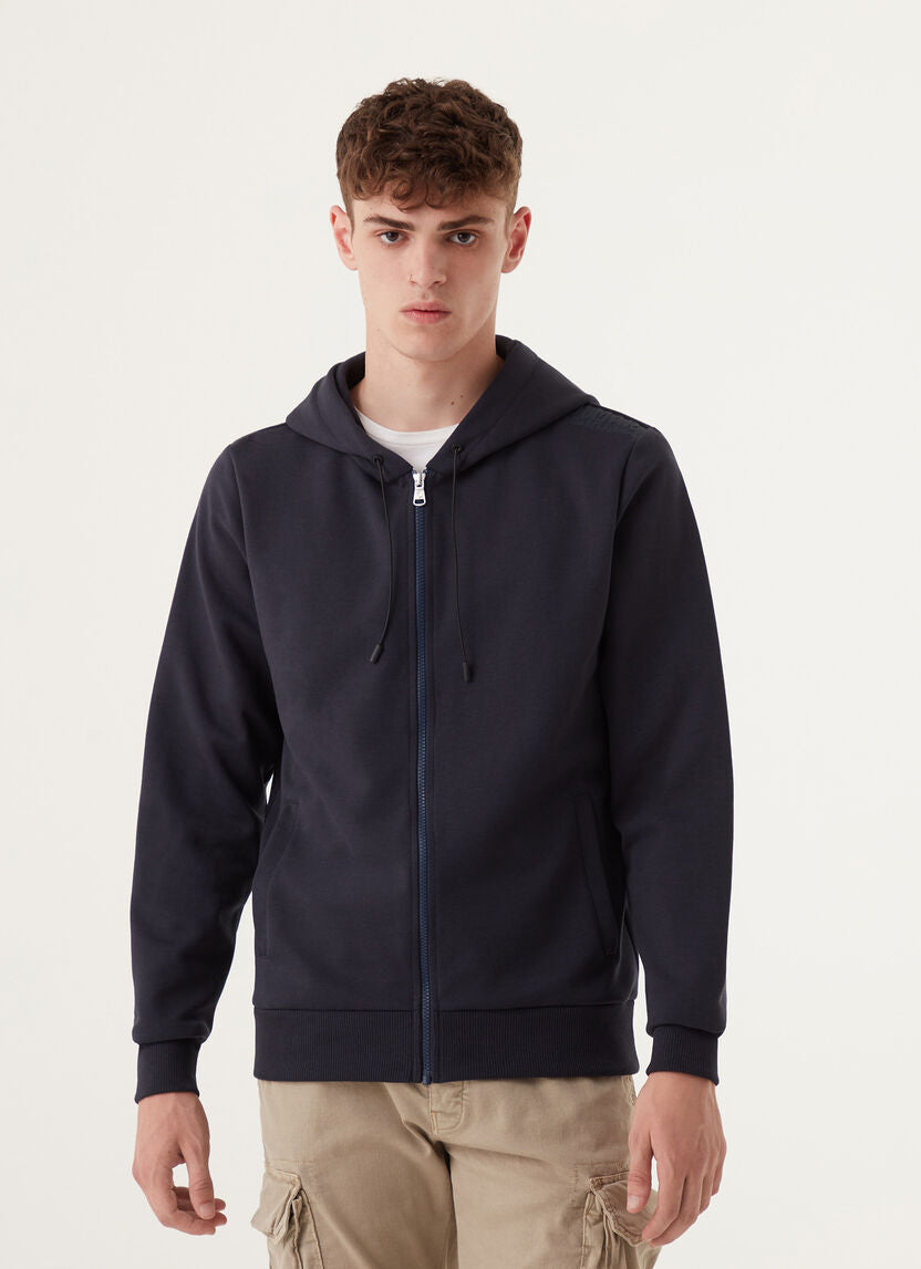 Felpa Full Zip con Scritta Transfer / Blu - Ideal Moda