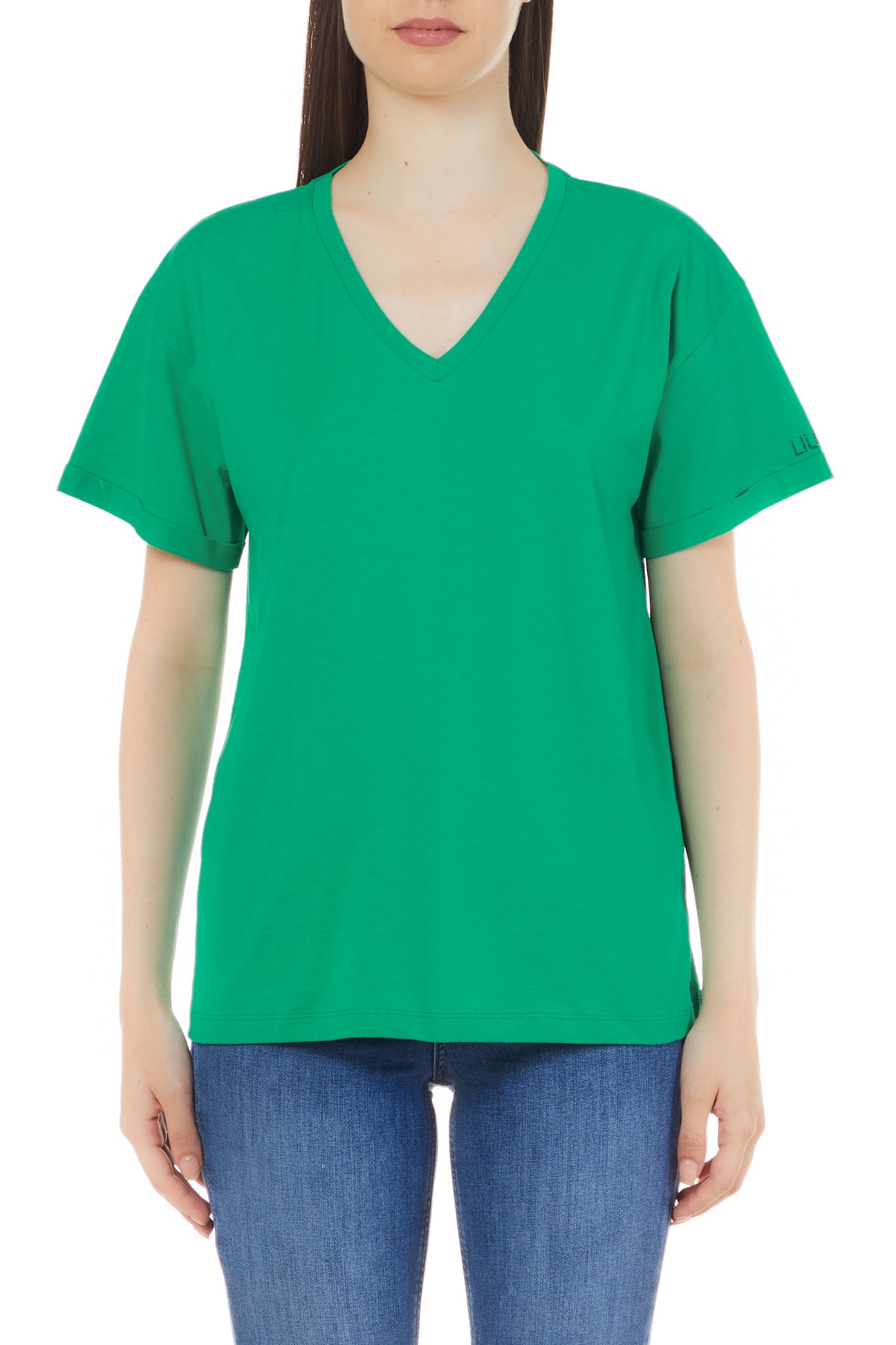 T-Shirt con Scollo a V Liu Jo / Verde - Ideal Moda