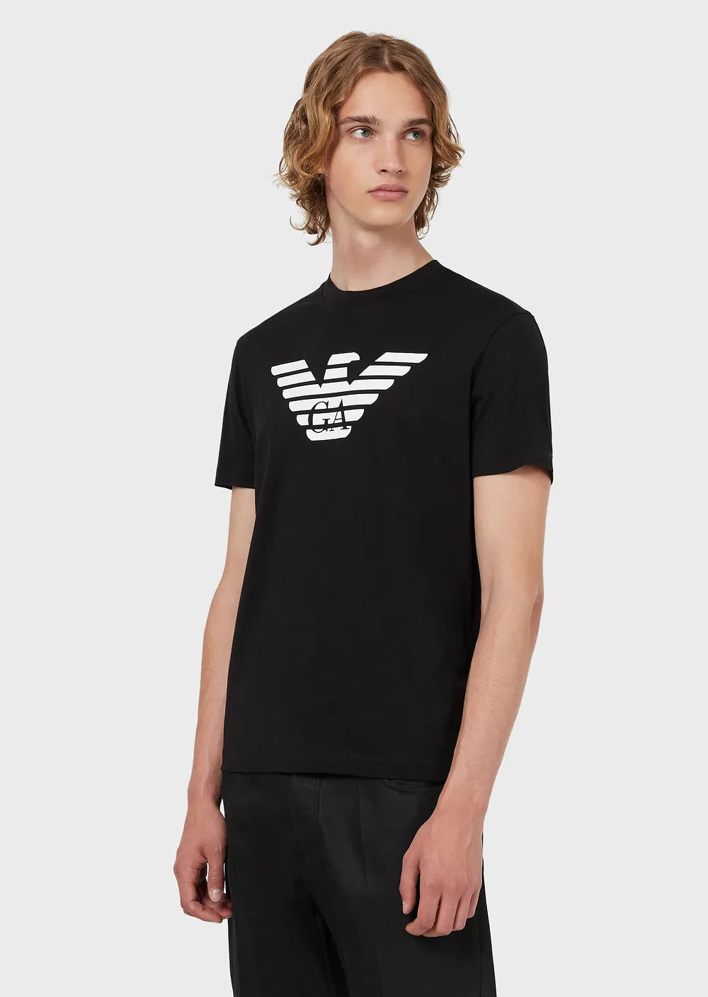 T-Shirt in Pima con Logo Emporio Armani / Nero - Ideal Moda