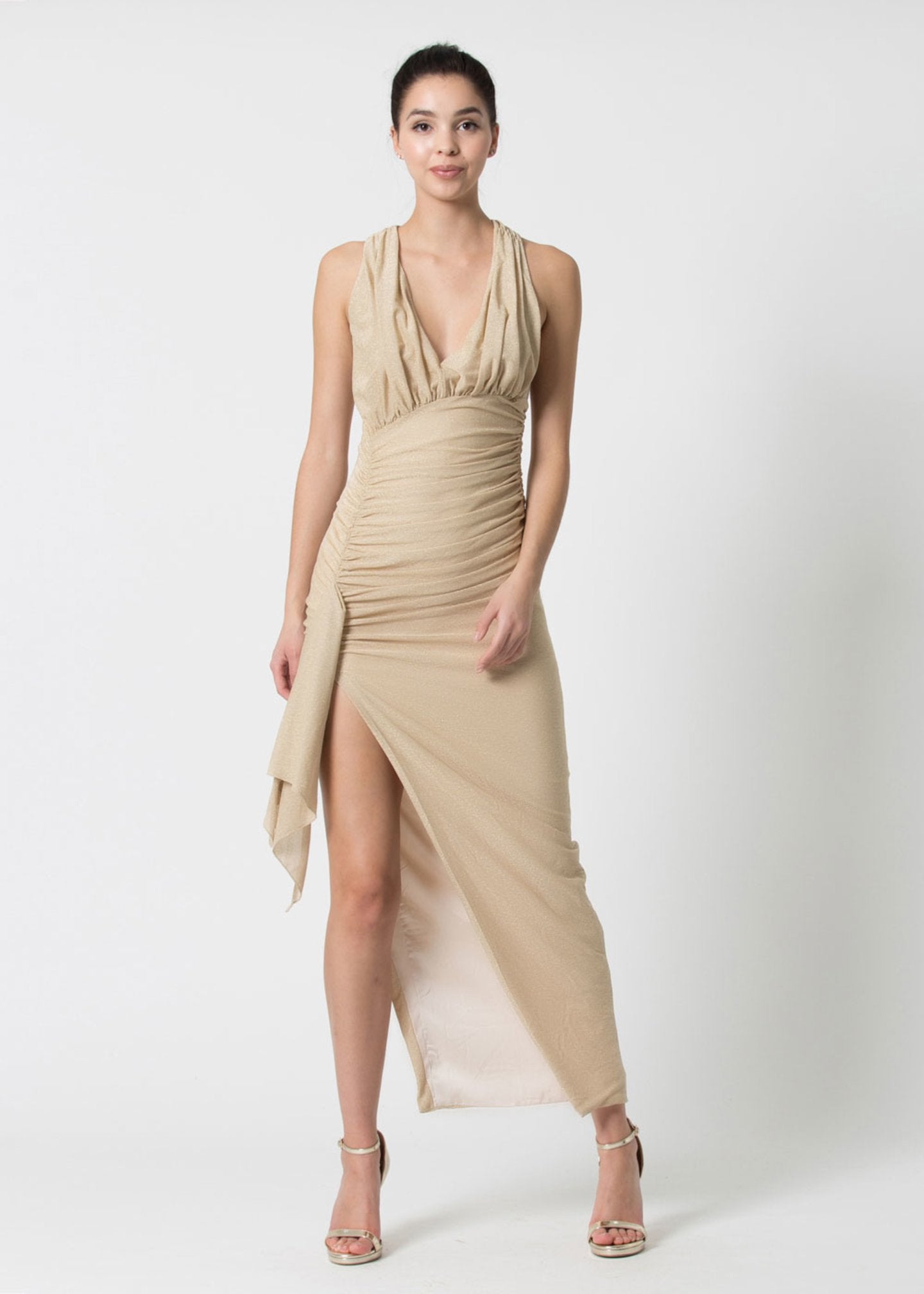Abito Kocca con Scollo a V / Beige - Ideal Moda