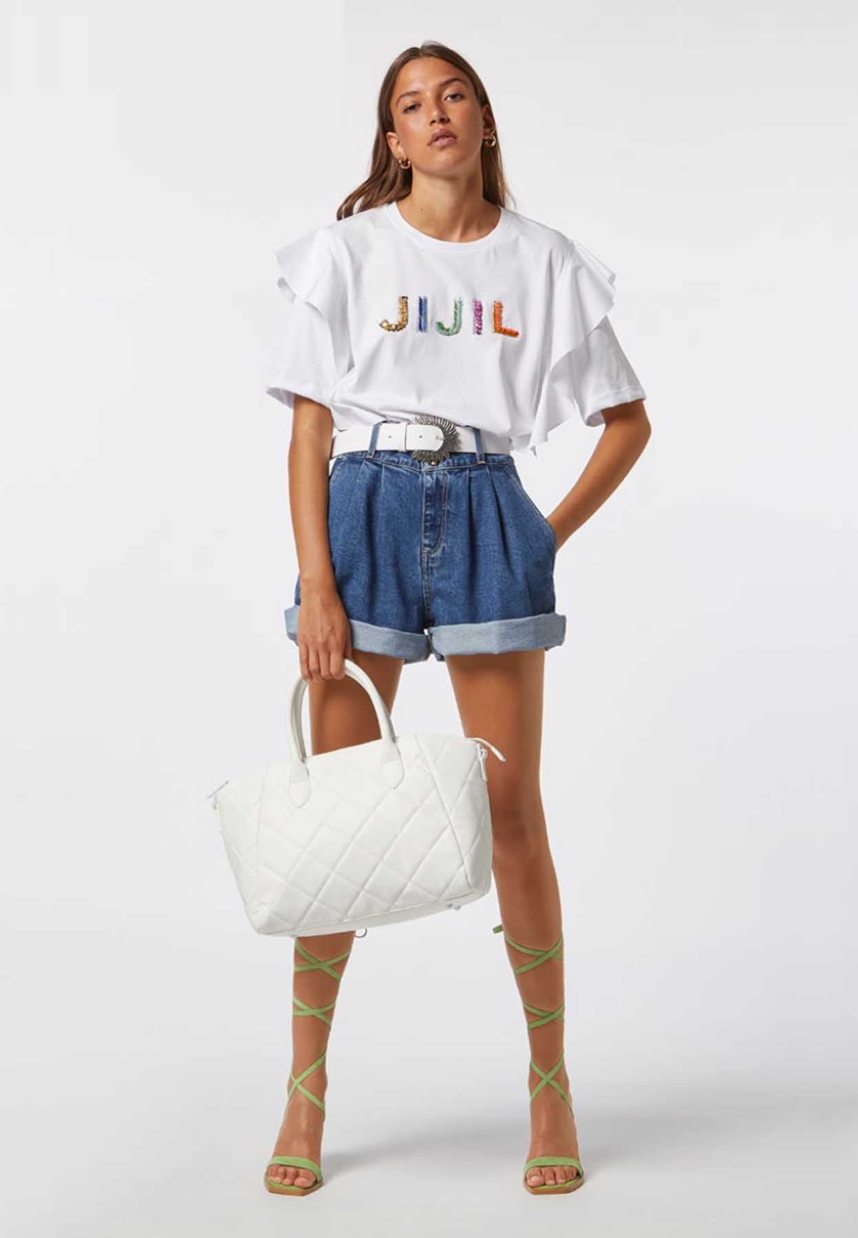 T-shirt bianca con volant laterali / Bianco - Ideal Moda