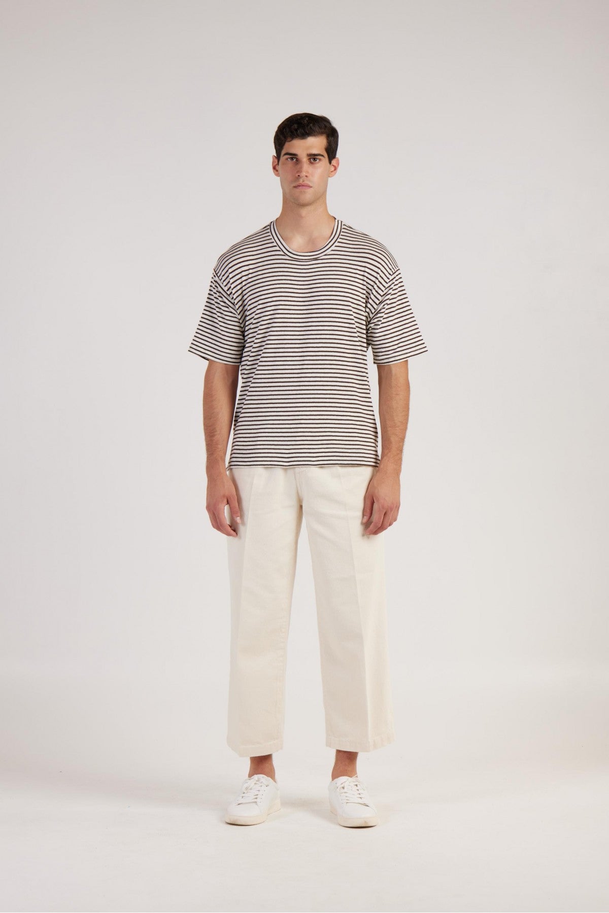 T-Shirt in Lino a Righe Daniele Fiesoli / Marrone - Ideal Moda
