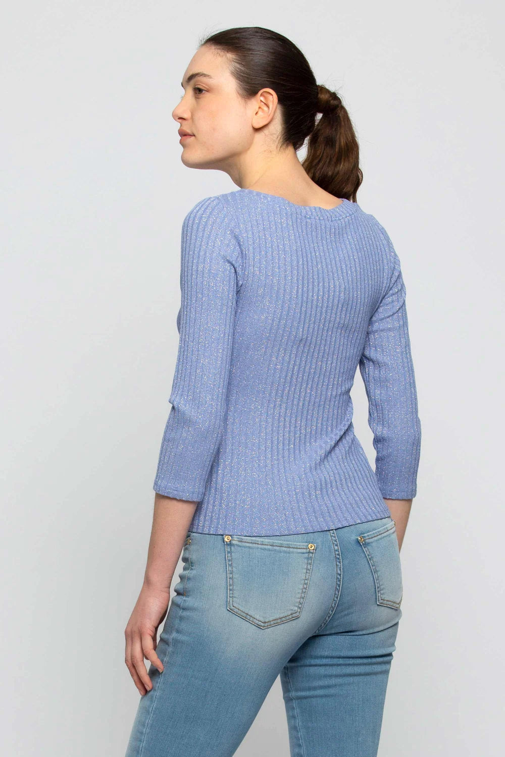 Maglia a Coste Kocca / Celeste - Ideal Moda