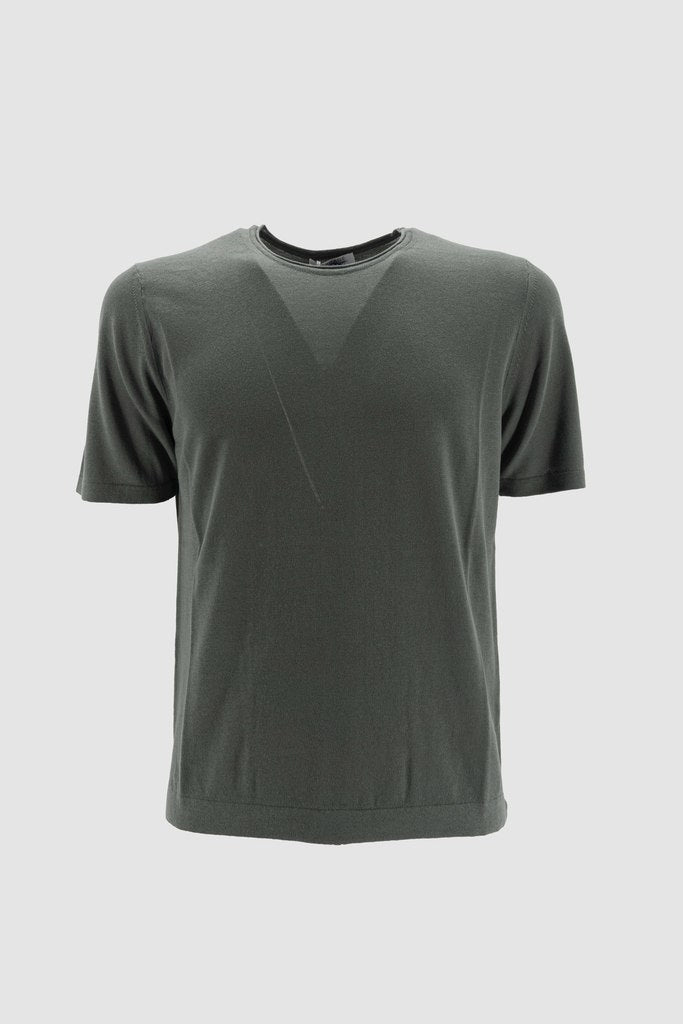 T-Shirt Girocollo in Filo di Cotone / Verde - Ideal Moda