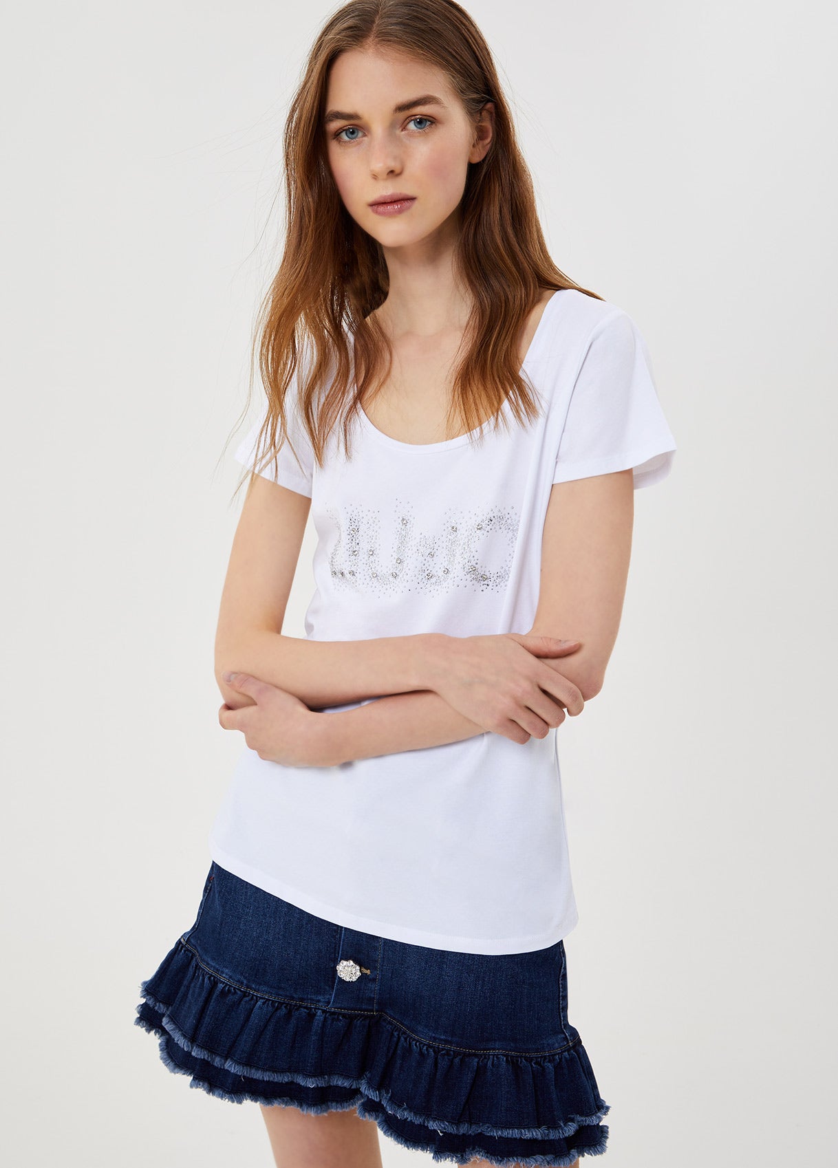 T-shirt con applicazioni gioiello / Bianco - Ideal Moda
