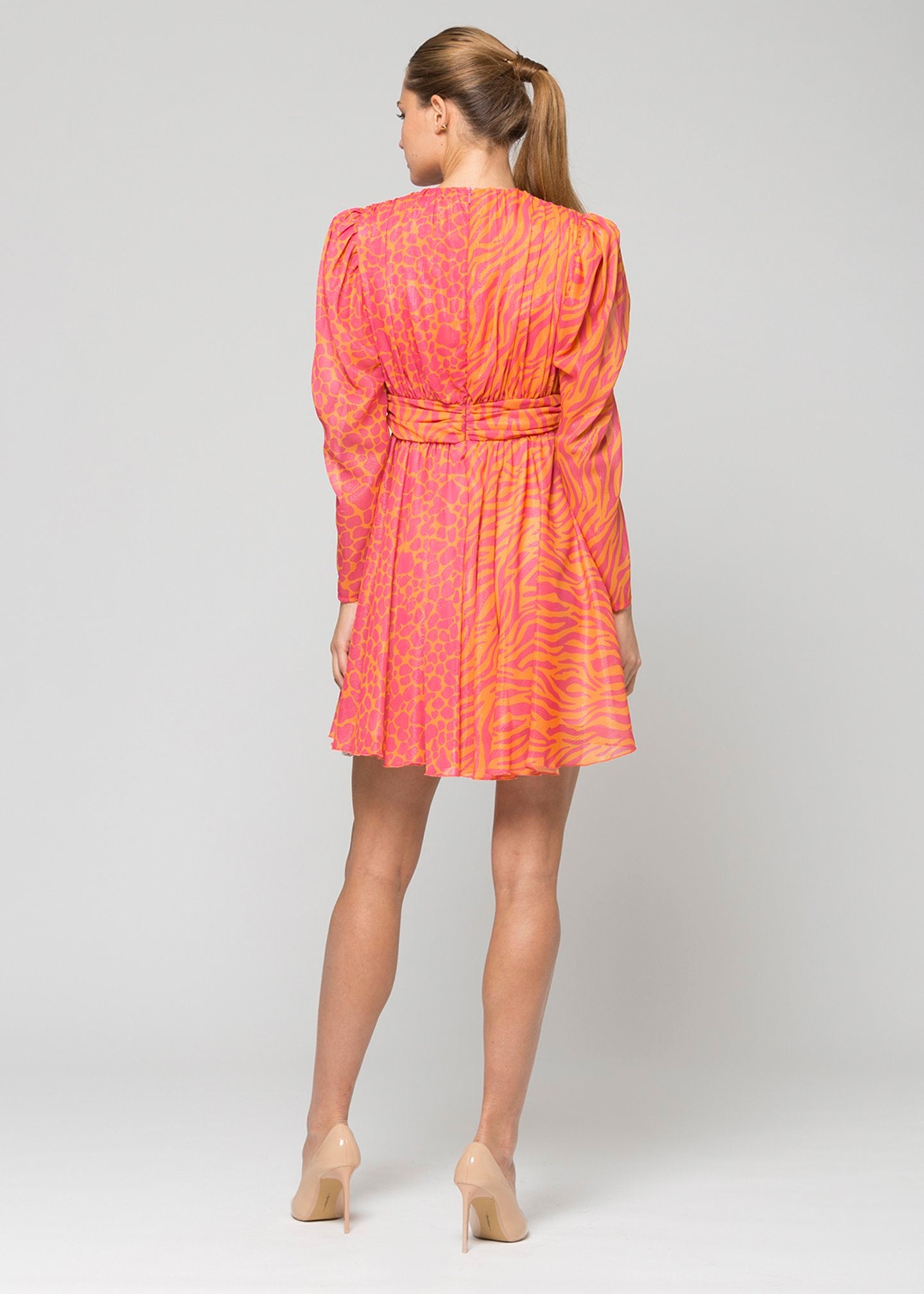 Abito corto con tessuto doppia fantasia / Multicolor - Ideal Moda