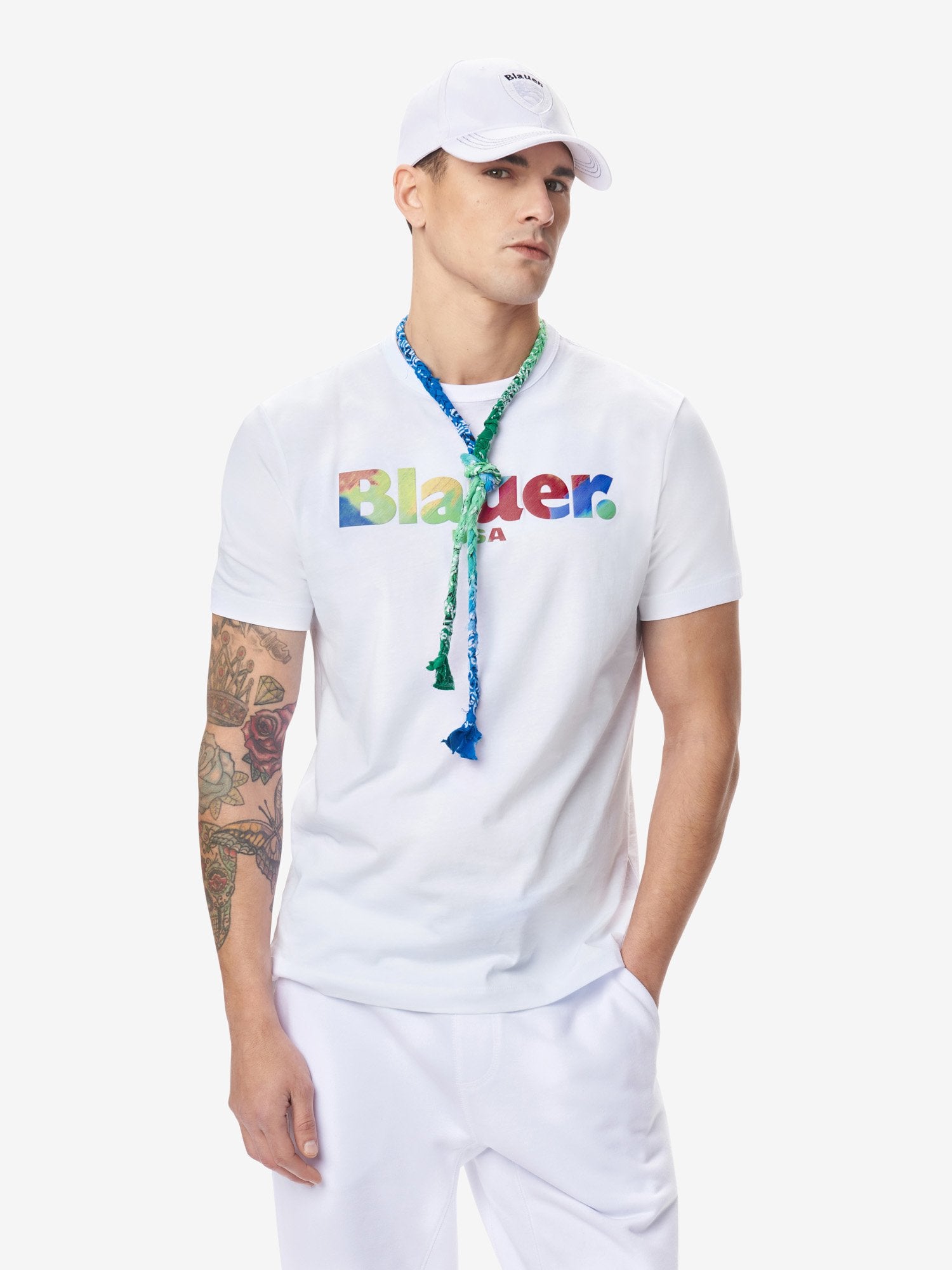 T-Shirt Blauer in Cotone / Bianco - Ideal Moda
