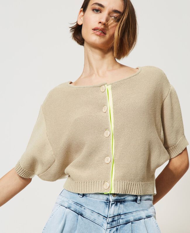 Cardigan-maglia in filato riciclato / Beige - Ideal Moda