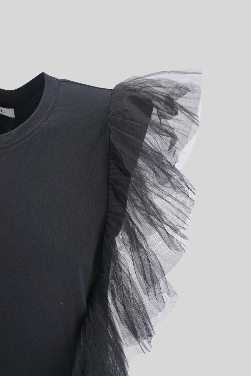 T-Shirt con Tulle / Nero - Ideal Moda