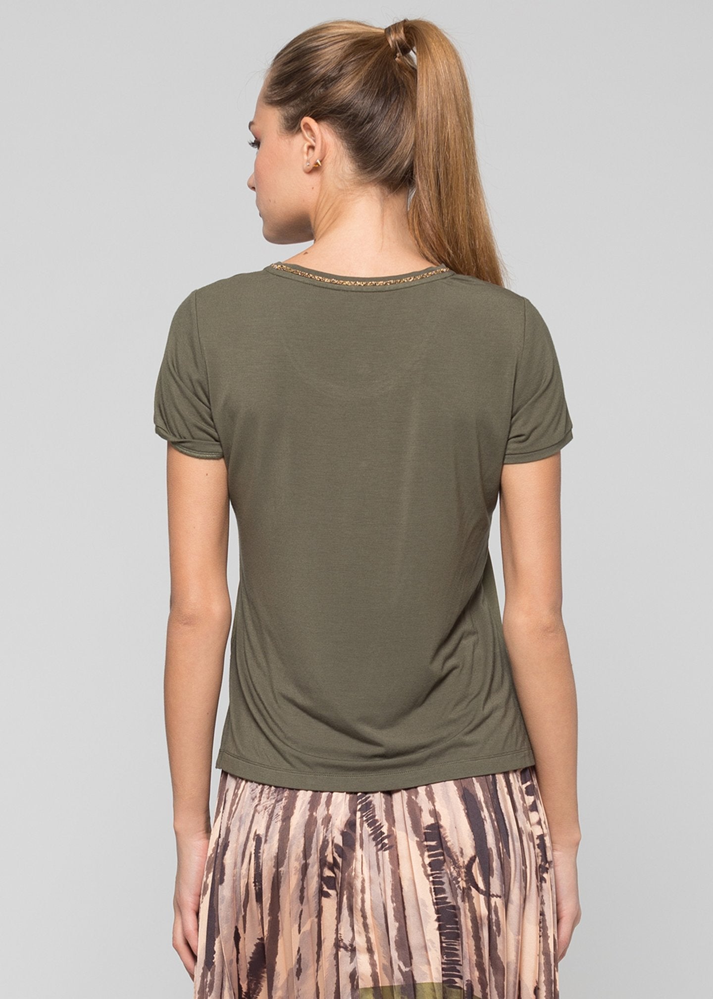 T-Shirt morbida in jersey e crepe / Verde - Ideal Moda