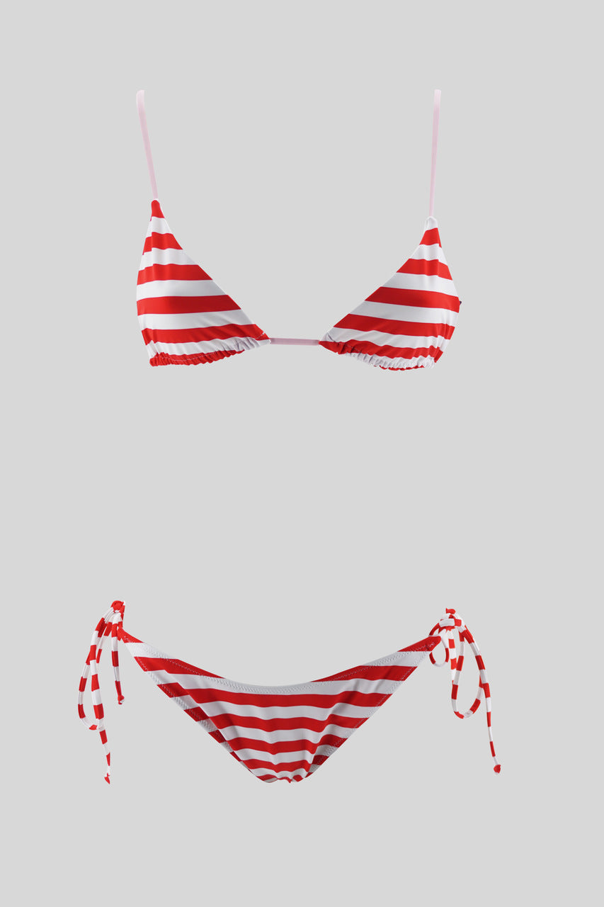 Bikini a Triangolo a righe / Rosso - Ideal Moda