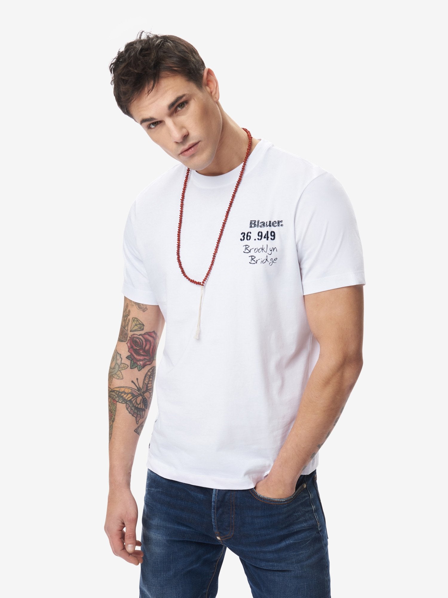 T-Shirt Blauer in Cotone / Bianco - Ideal Moda
