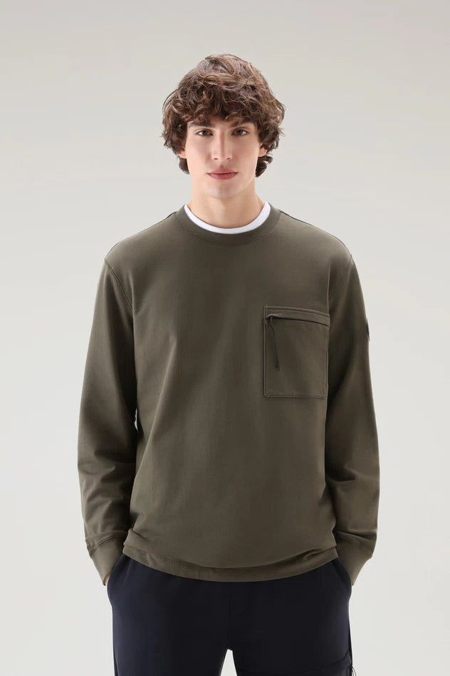 Felpa Girocollo in Cotone Woolrich / Verde - Ideal Moda
