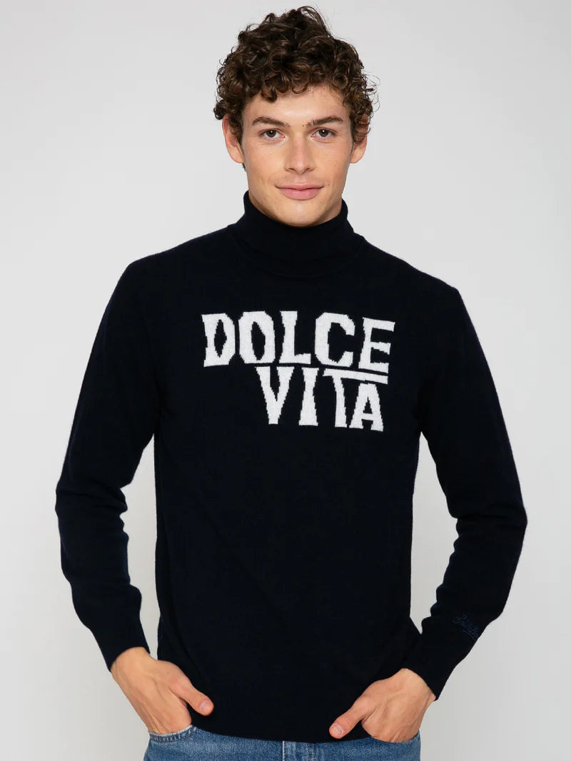 Maglia a Collo Alto con Scritta Fontale Mc2 Saint Barth / Blu - Ideal Moda
