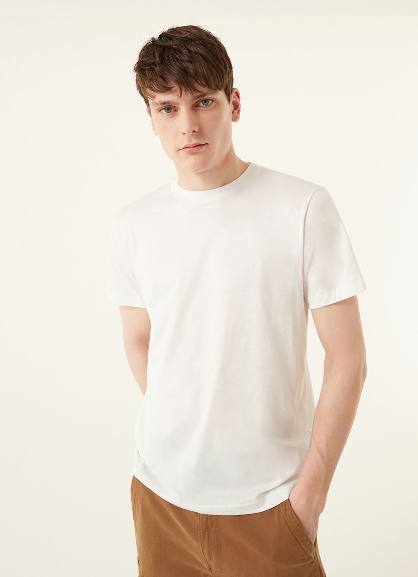 T-Shirt Girocollo in Cotone / Bianco - Ideal Moda