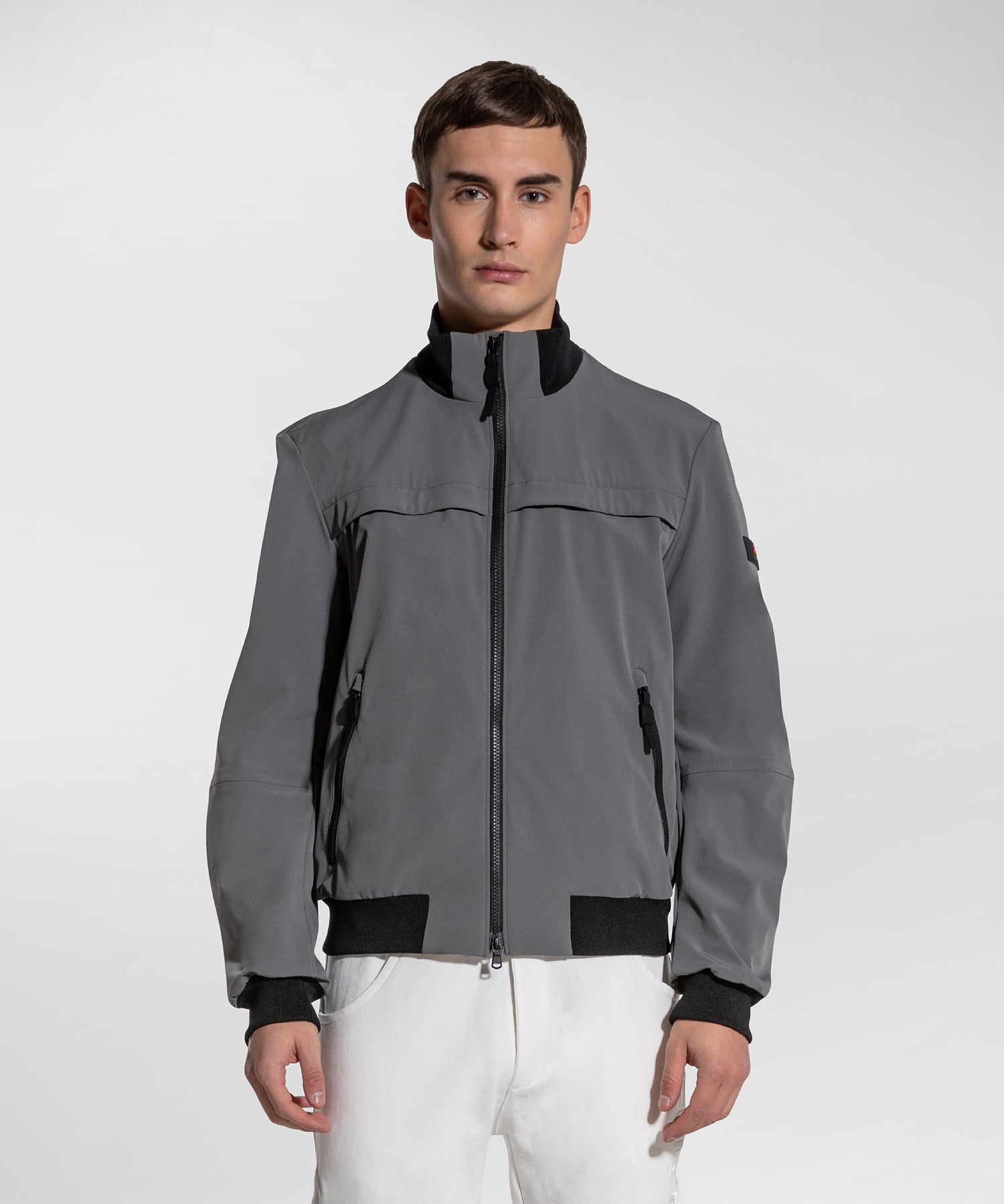 Bomber Liscio in Tessuto Stretch / Grigio - Ideal Moda