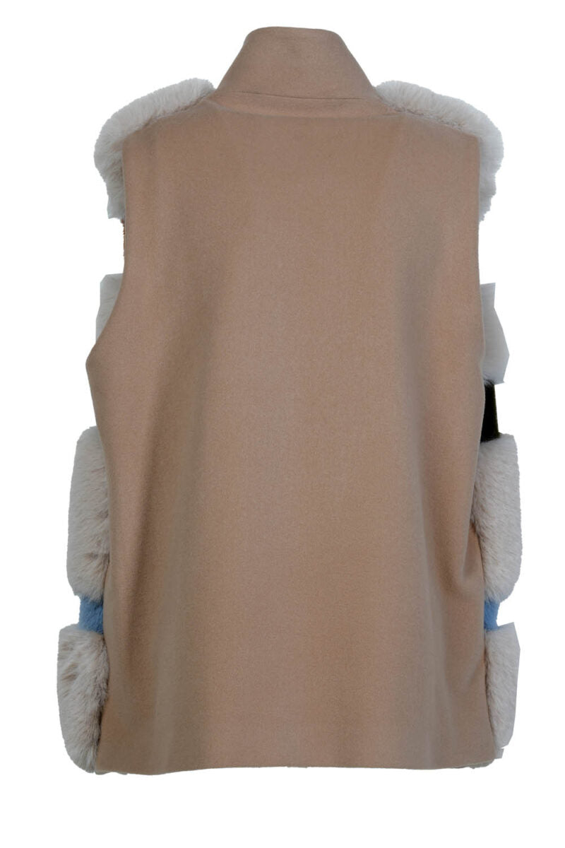 Gilet con Inserti in Ecopelliccia / Beige - Ideal Moda