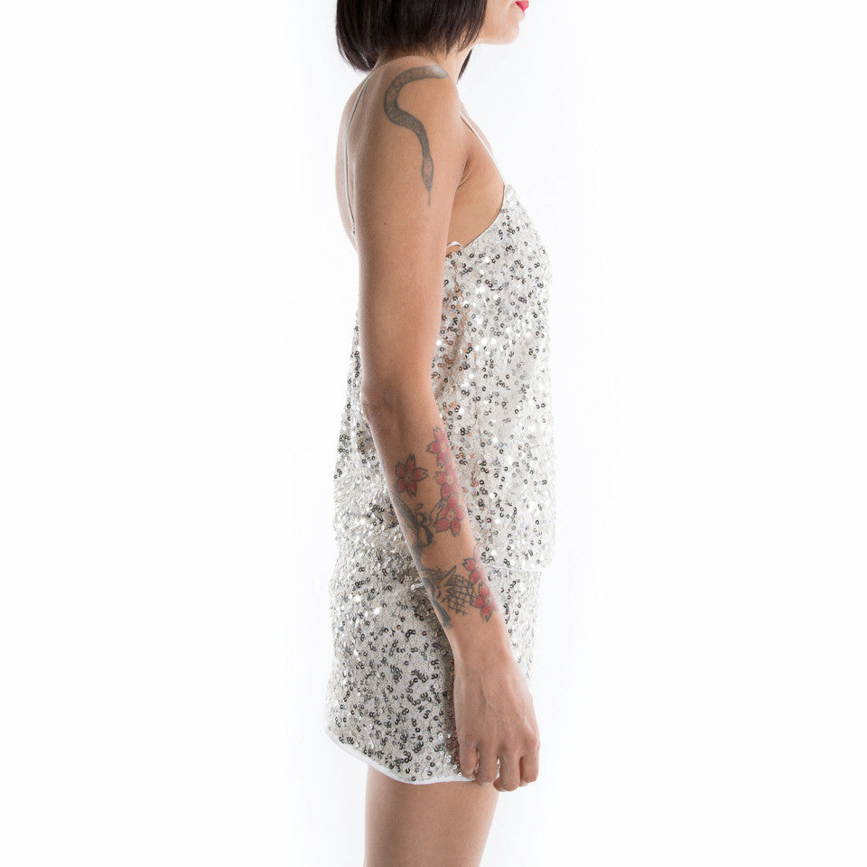 Top elegante con pailettes / Argento - Ideal Moda