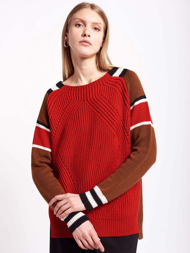 Maglia in misto lana rossa e marrone / Rosso - Ideal Moda