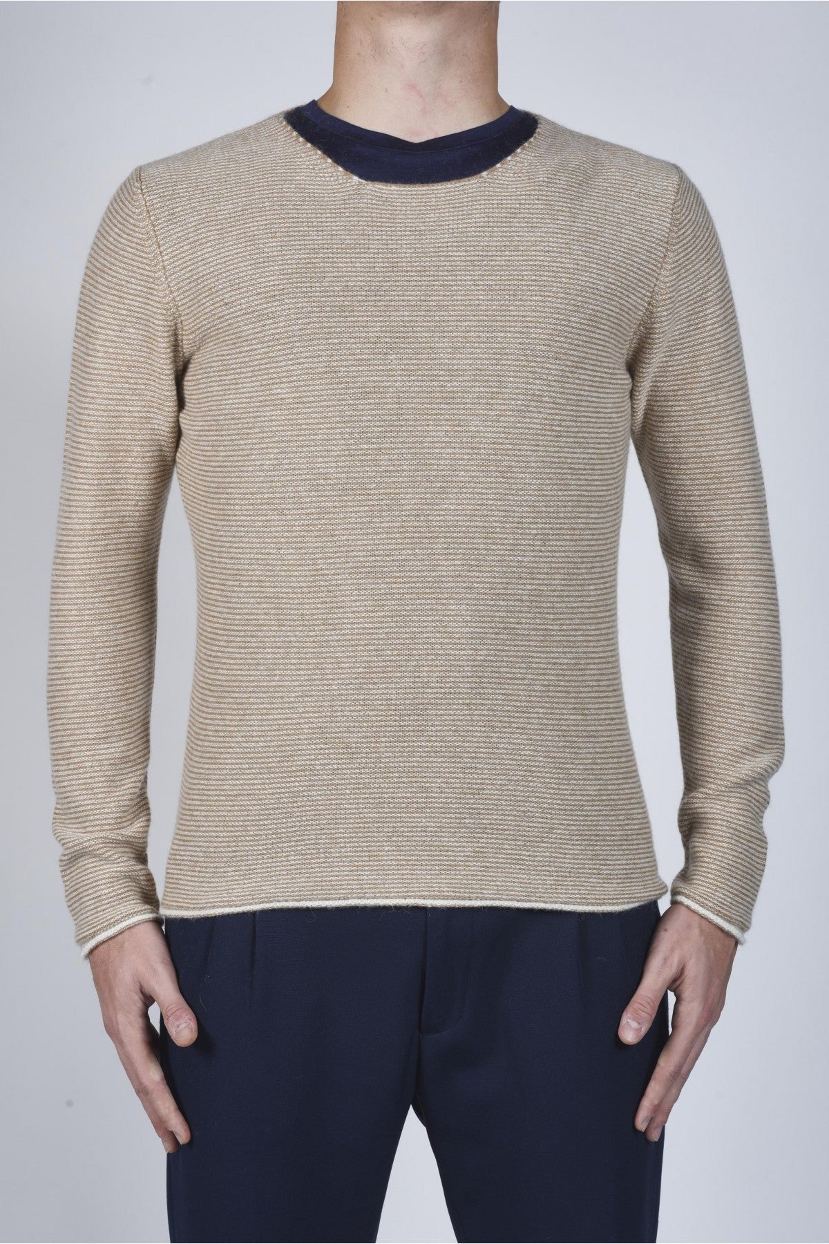 Paricollo loose fit, micro-riga bicolore, misto alpaca-lana / Beige - Ideal Moda